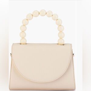 Olga Berg Cream Mini Bag with Beaded Handle